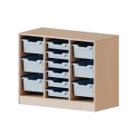 ErgoTray Regal, 3reihig, rechts+links je 3 hohe, mittig, 6 flache Boxen, B/H/T 104,5x82x40cm 